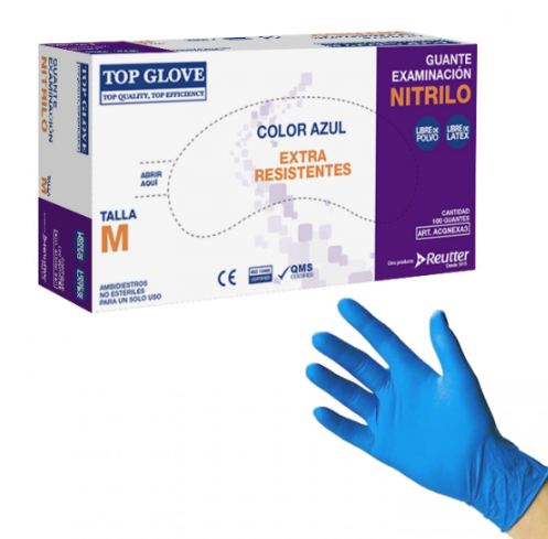 GUANTE EX.NITRILO EXTRA RESISTENTE LIBRE POLVO AZUL TOP GLOVE