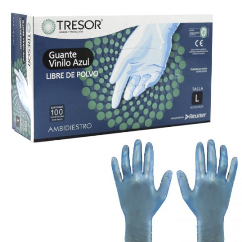 GUANTE EX.VINILO LIBRE POLVO AZUL TRESOR 